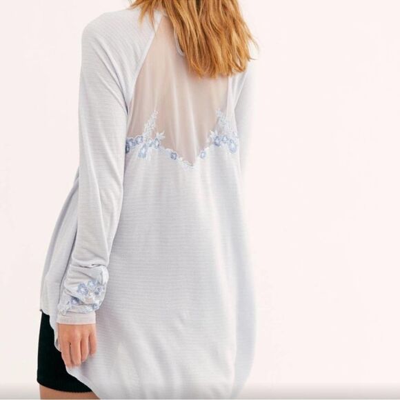 Free People Saheli Blue Mesh Floral Tunic Medium - Picture 3 of 14